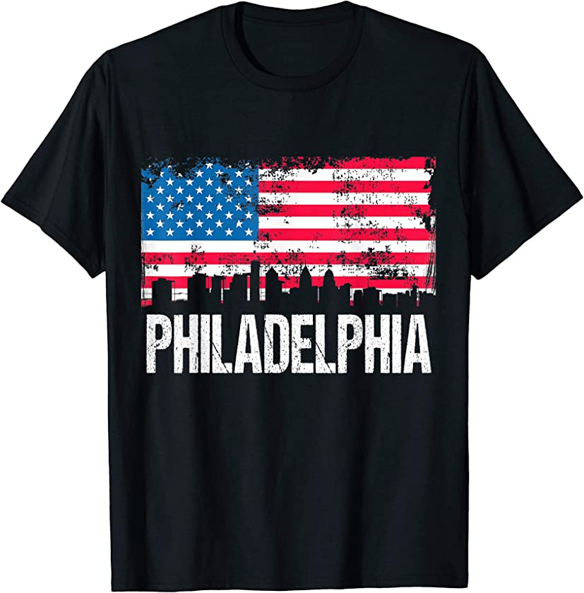 Vintage US Flag American City Skyline Philadelphia T-Shirt