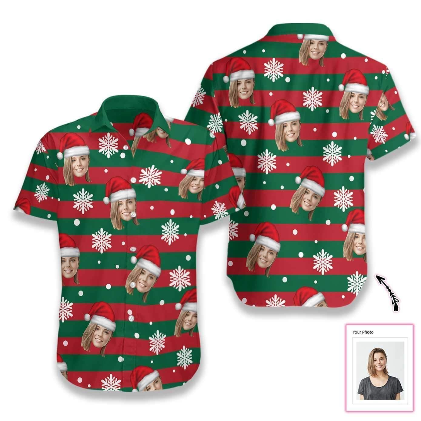 Buy Personalized Santa Red And Green Christmas Hawaii Aloha Shirts Custom Face Ha67803