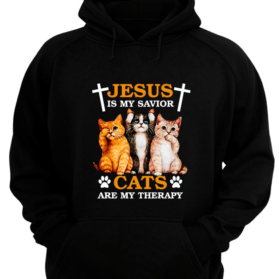 Jesus Is My Savior Cat Are My Therapy Hoodie – Trending Personalized