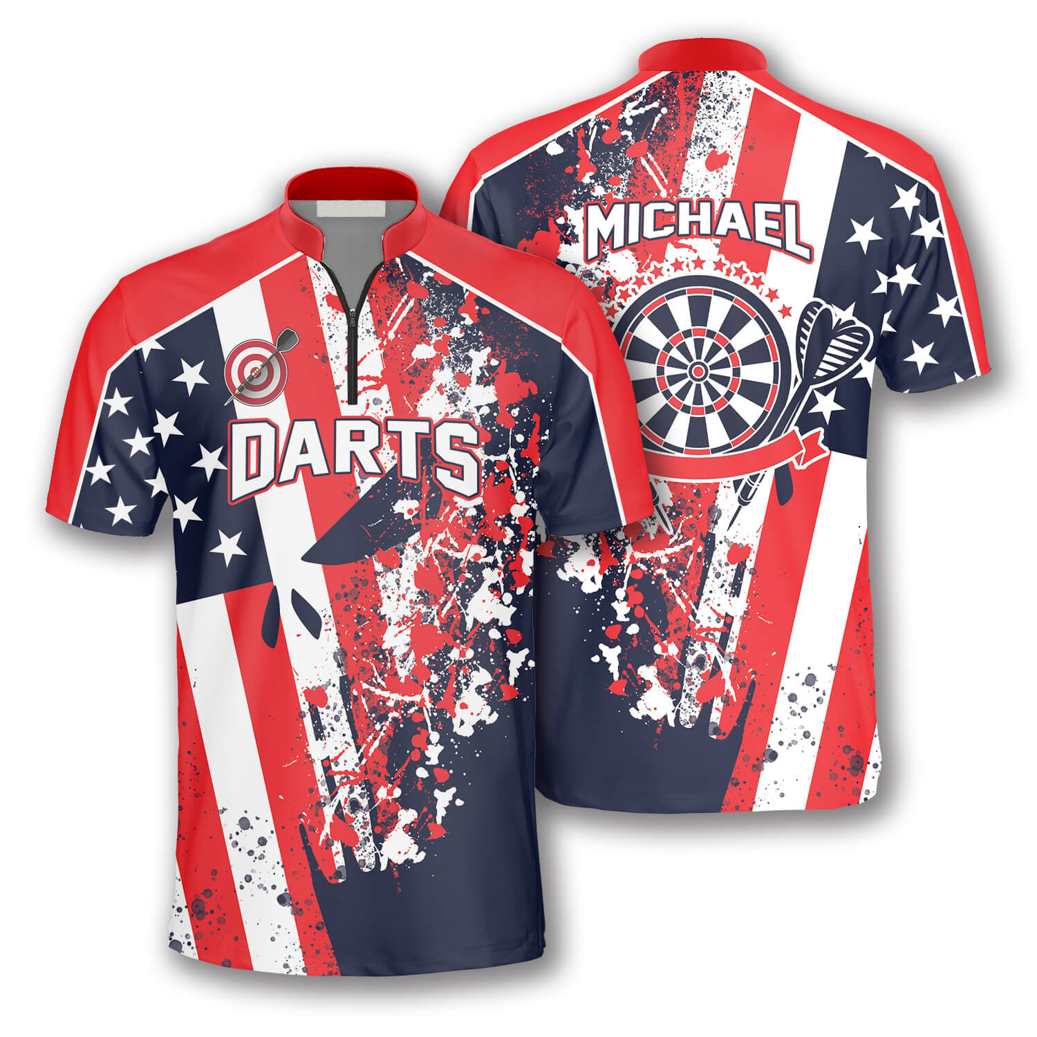 Darts Skull Red Blue Water Color Custom Darts Jerseys For Men, Idea Gift For Dart Player