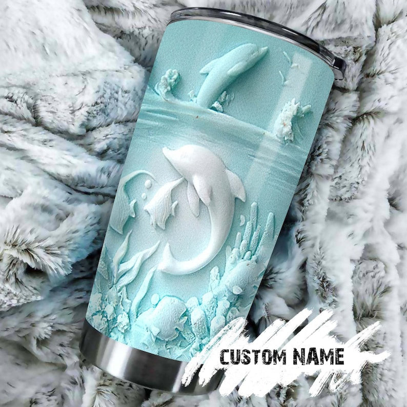 Dolphin Ceramic Personalized Dolphin Tumbler-Meaningful Christmas Birthday Valentine Gift For Her For Him Dolphin Lover