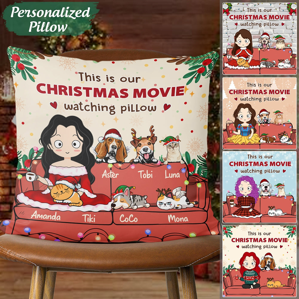 Personalized Pillow For Pet Lovers – Christmas Gift Custom Name/Pets Breed – Christmas Movie Watching Pillow – Choose Up To 6 Pets/Dogs/Cats – Furlidays