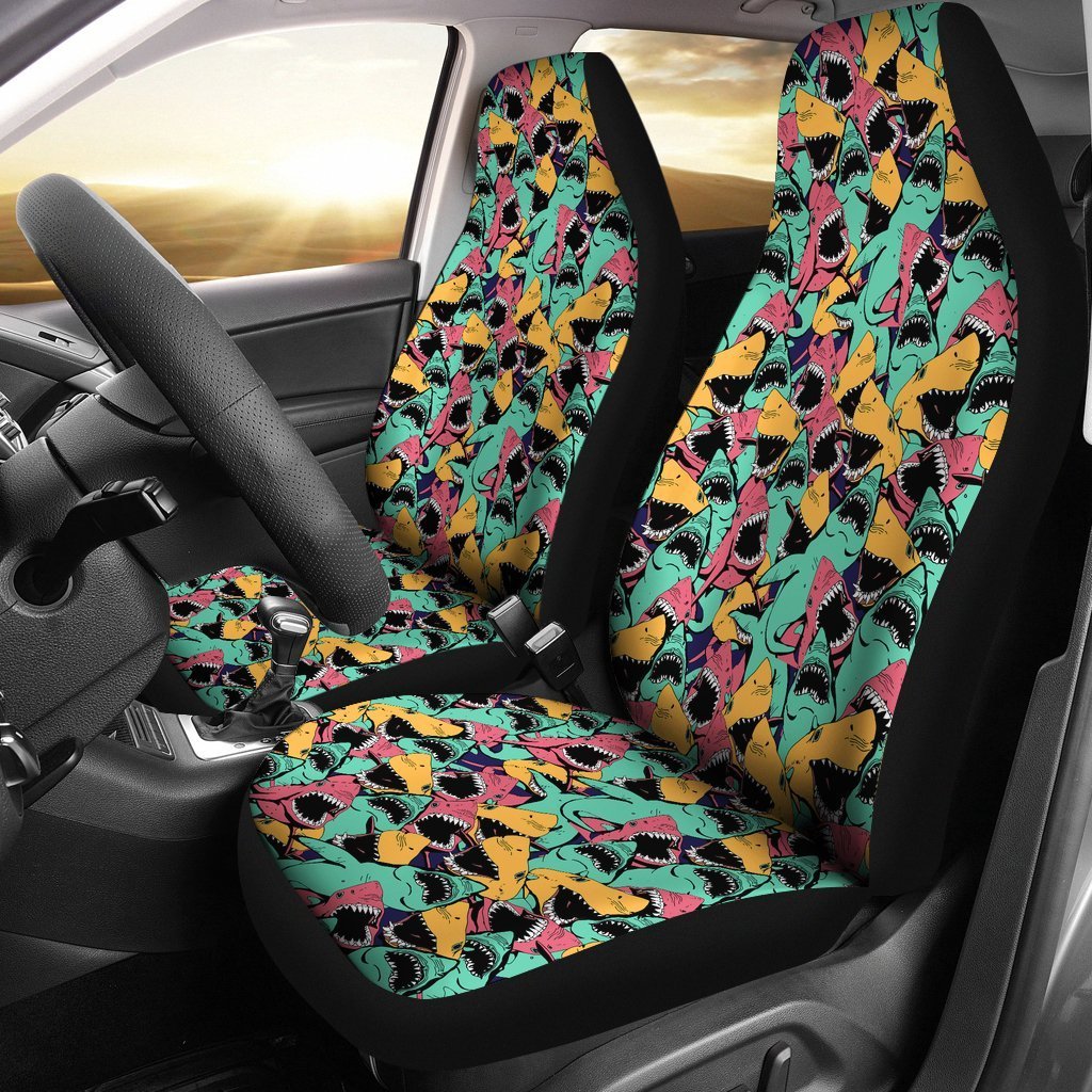 Shark Print Pattern Seat Cover Car Seat Covers Set 2 Pc, Car Accessories Car Mats