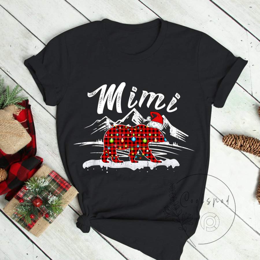 Mimi Bear Christmas Pajama Red Plaid Buffalo Family Gift T-Shirt