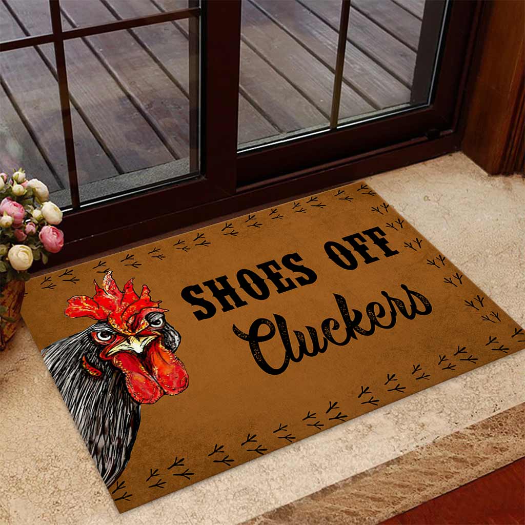 Shoes Off Cluckers Doormat