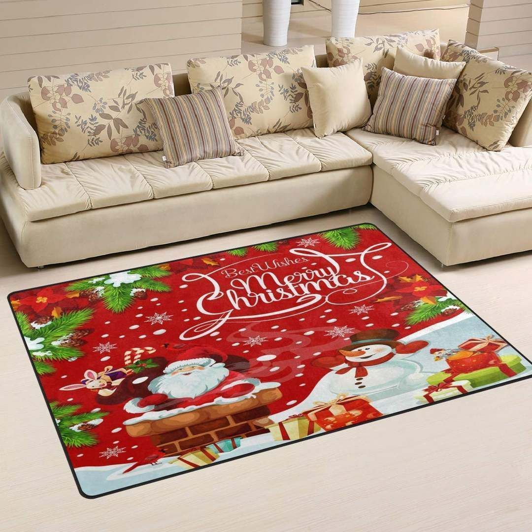 Merry Christmas Santa Claus Rabbit Snowman Rug