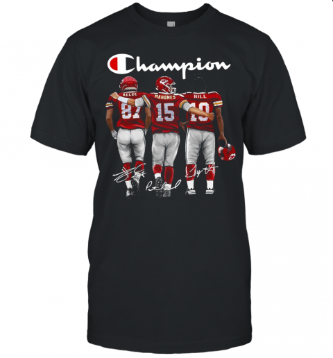 Champion Kansas City Chiefs Kelce 87 Mahomes 15 Hill 10 Signatures Unisex Jersey Tee