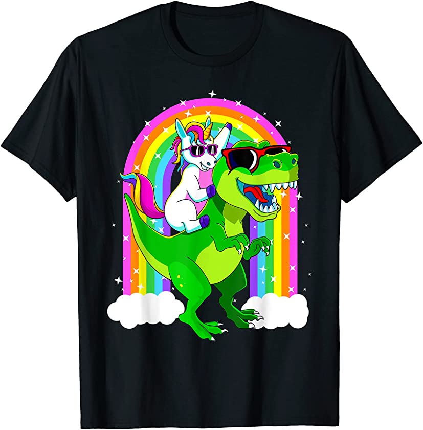 Unicorn Riding Trex Dinosaur T Rex Girls Boys Kids Men Women T-Shirt