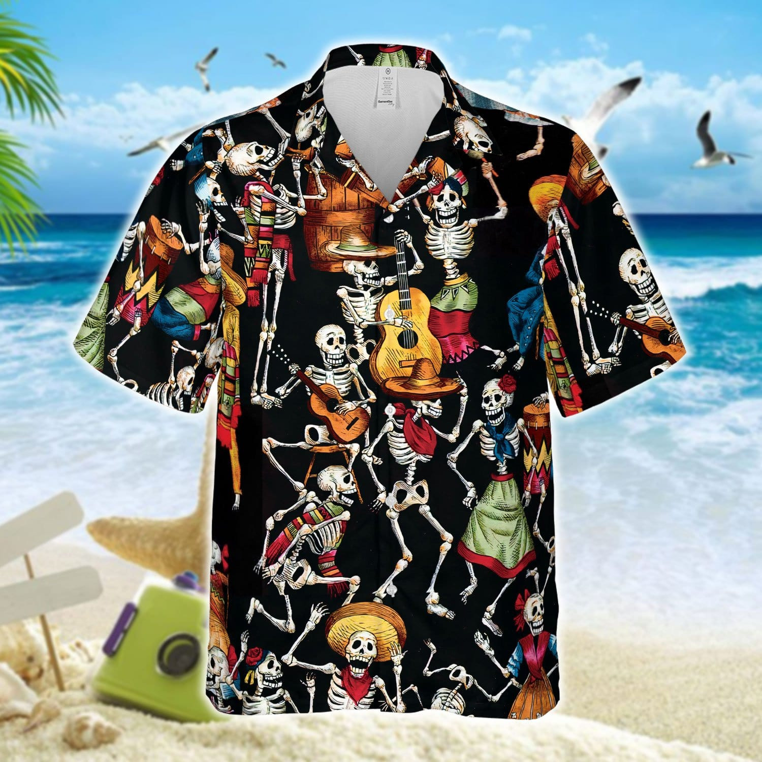 Drinking And Guitar Skeleton Unisex Hawaii Shirts Ha55056