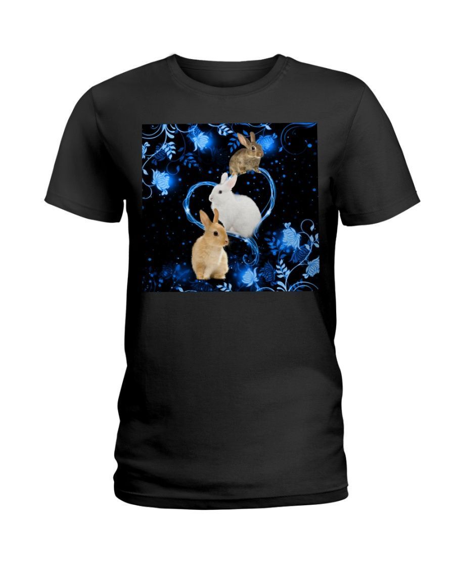 Rabbit Twinkling Blue Heart Black T-Shirt Hoodie All Color Size S-5Xl