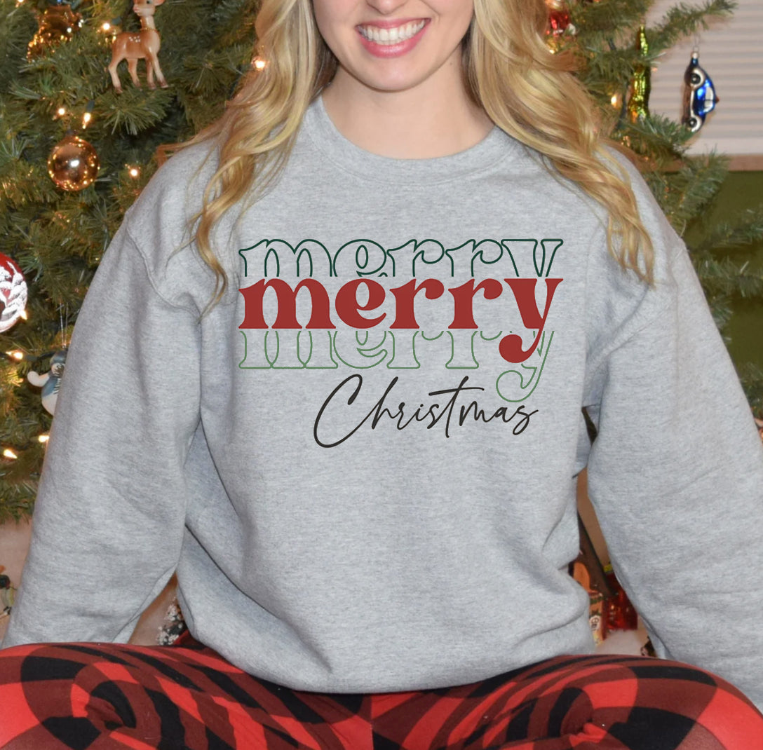 Merry Merry Merry Christmas Sweatshirt, Merry Christmas Gift, Christmas Sweater, Christmas Long Sleeve