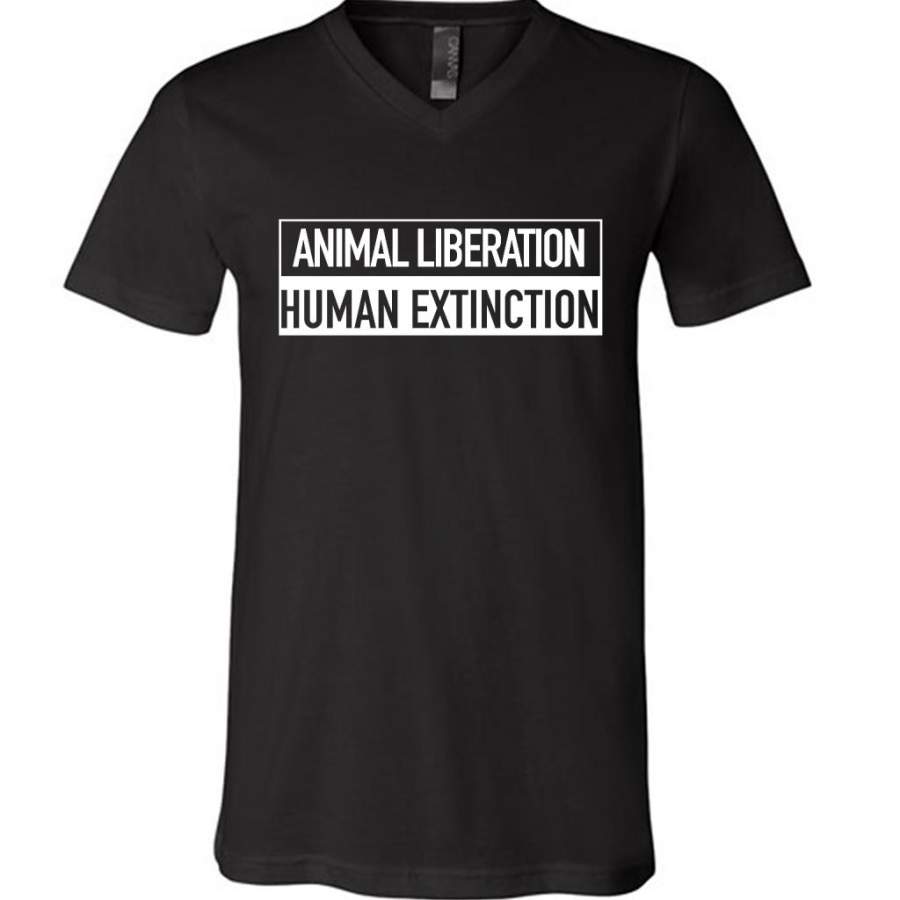 Animal Liberation Human Extinction – Canvas Unisex V-Neck Shirt