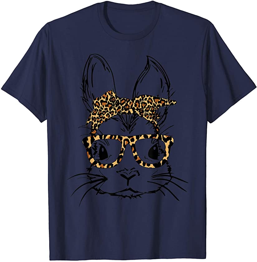 Cute Bunny Rabbit Face Shirt Leopard Print Glasses EASTER T-Shirt