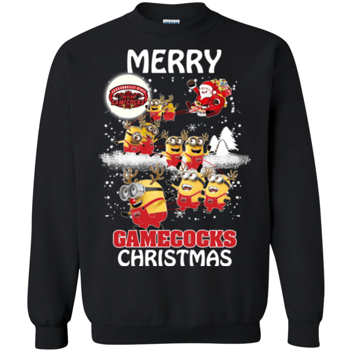 Limited Jacksonville State Gamecocks Minion Ugly Christmas Sweaters Santa Claus With Sleigh Hoodies Sweatshirts