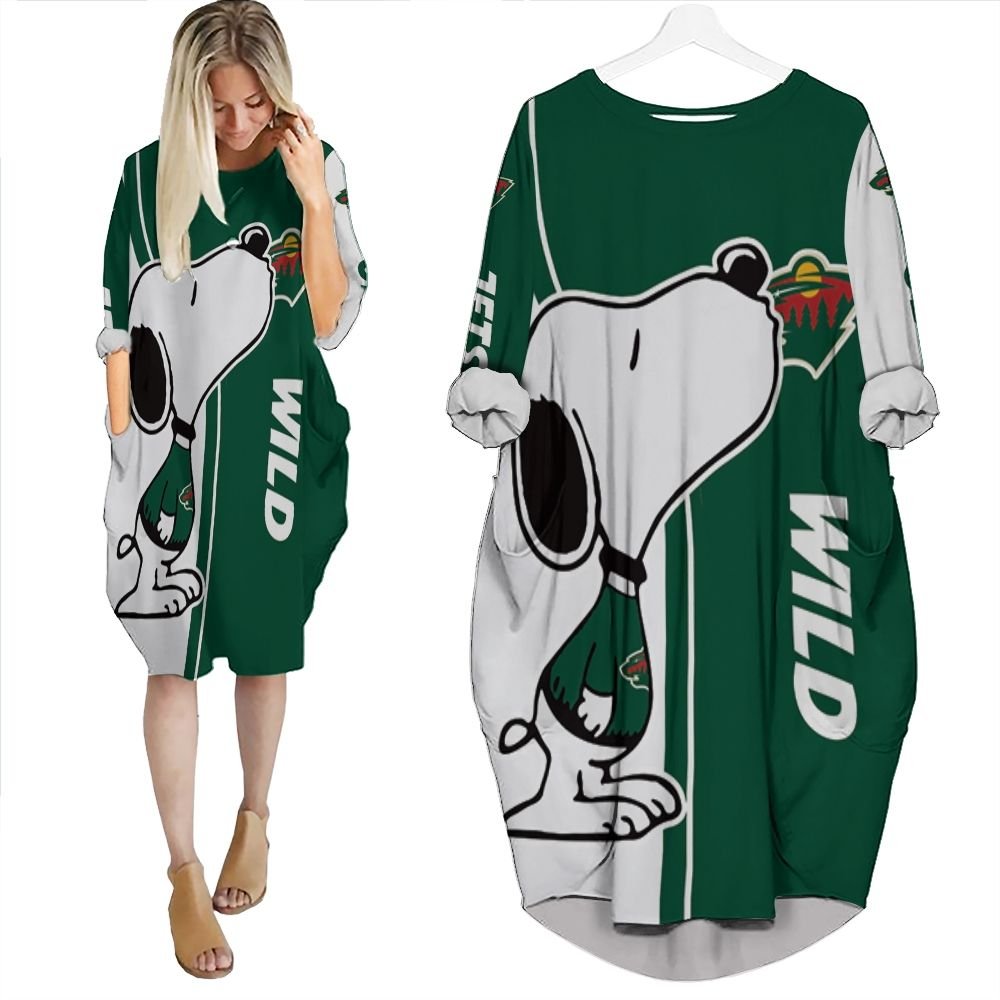 Minnesota Wild Snoopy Lover 3D Printed Batwing Pocket Dress