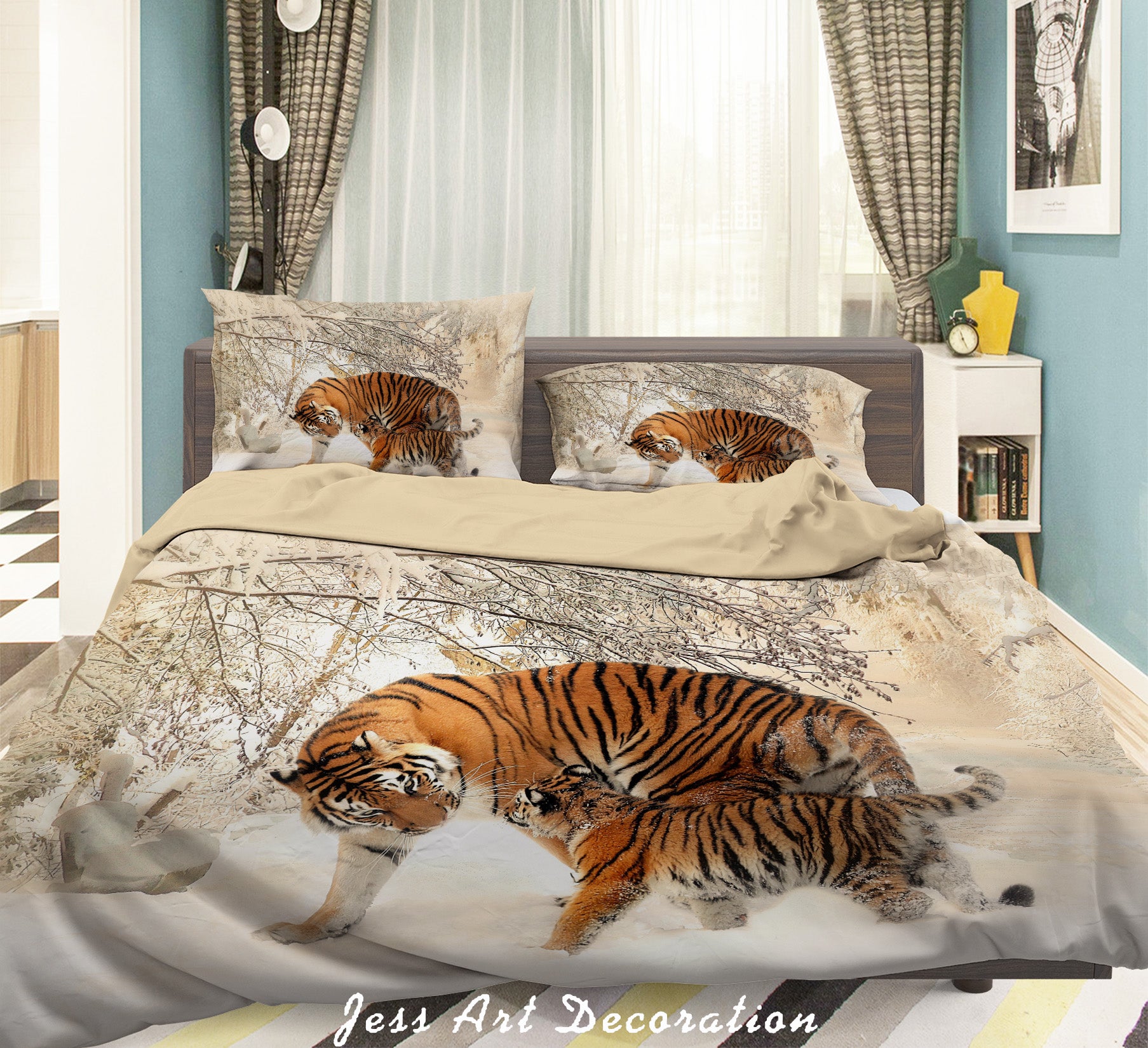 3D Snow Forest Tiger Quilt Cover Set Bedding Set Duvet Cover Pillowcases A111 Lqh