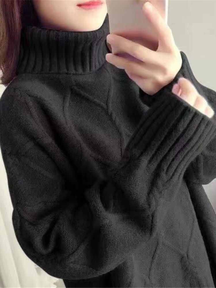 2022 Autumn And Winter New Sweater Female Korean Version Loose Fashion Style Wild Mid-Length High Neck Knitted Bottoming Shirt alx