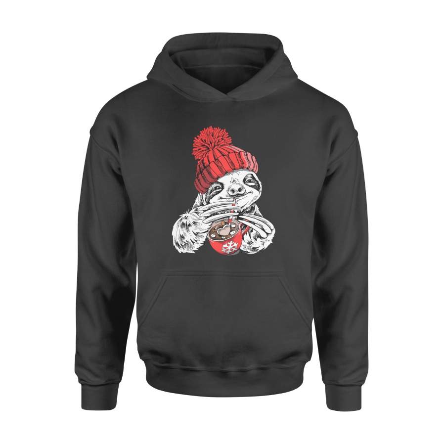 Christmas Gift Folivora With Big’s Nose Wears Red Winter Hat And Drinks Coffee – Standard Hoodie