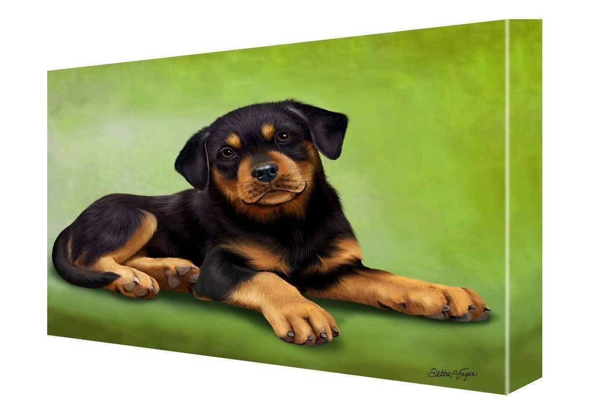 Rottweiler Puppy Dog Painting Printed On Canvas Wall Art Signed