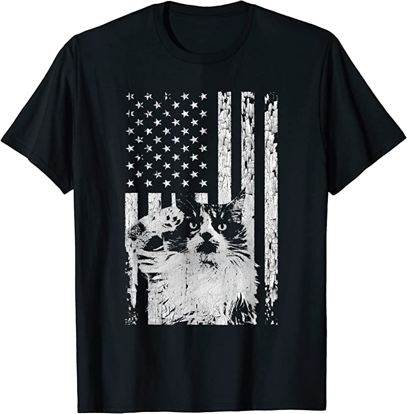 American Flag With Kitten Saluting, Patriotic Cat Lover T-Shirt