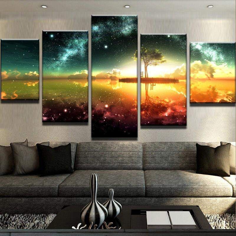 Space Stars And The Oceans Canvas Art 1 Nature 5 Panel Canvas Art Wall Decor