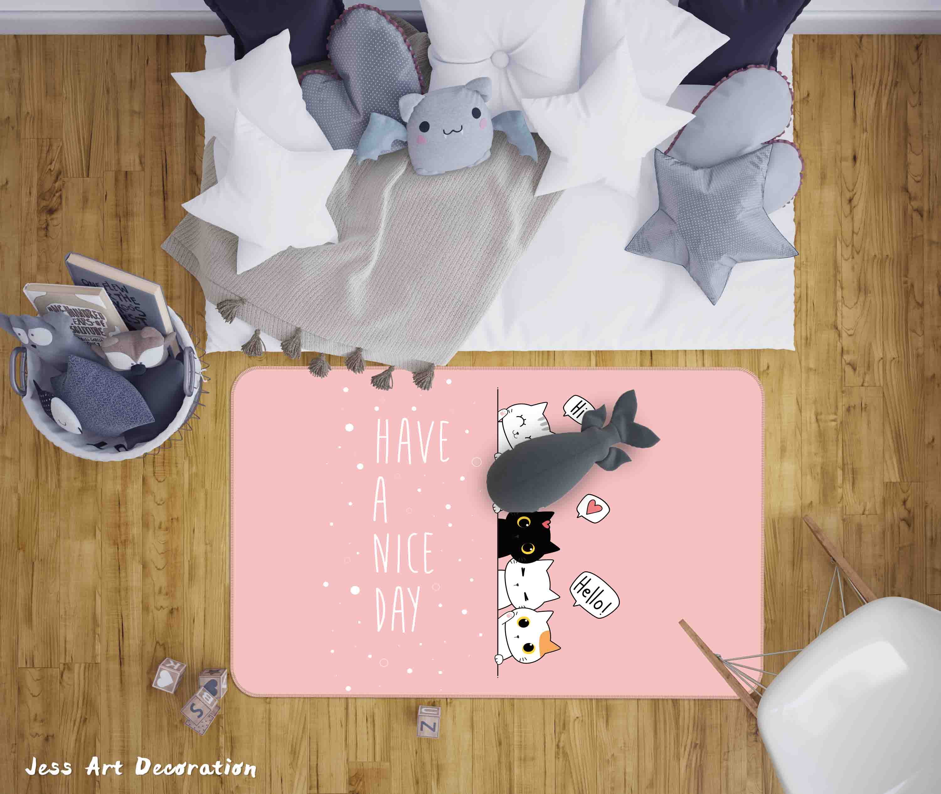 3D Cartoon Pink Animal Cat Non-Slip Rug Mat 3