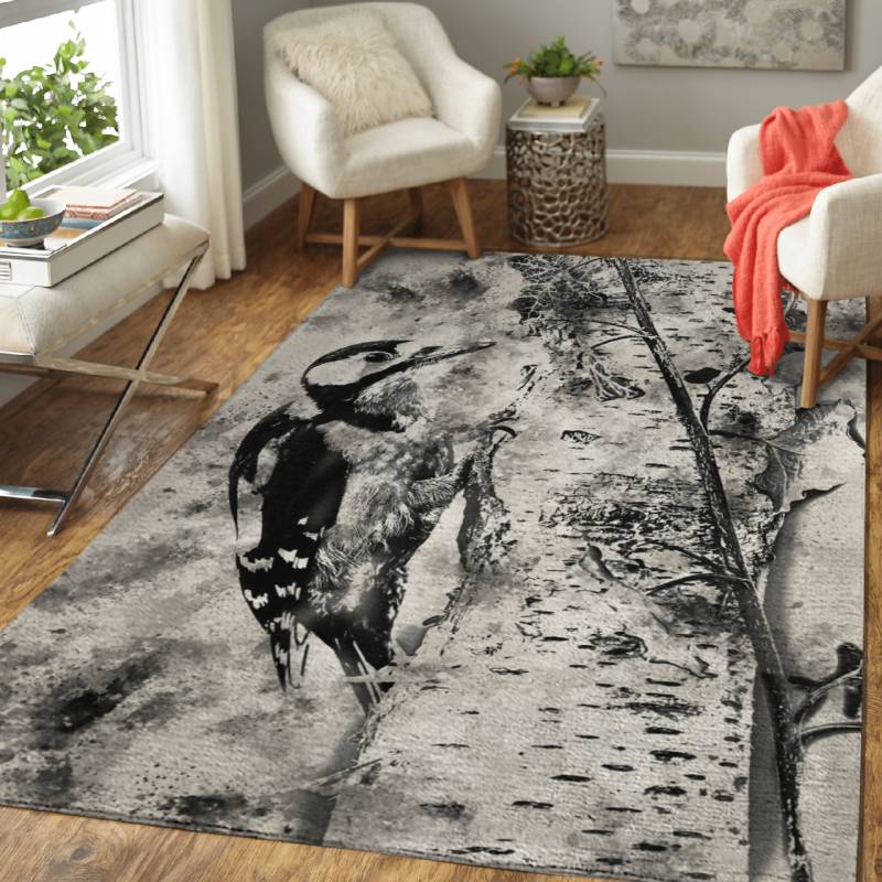 Woodpecker black and white – Animals Area Rug Carpet