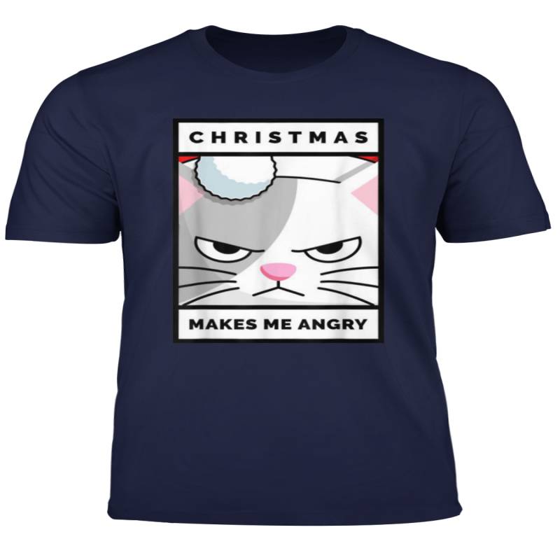 Cat Christmas Makes Me Angry Meow Kitten Kitty Cats Xmas T Shirt