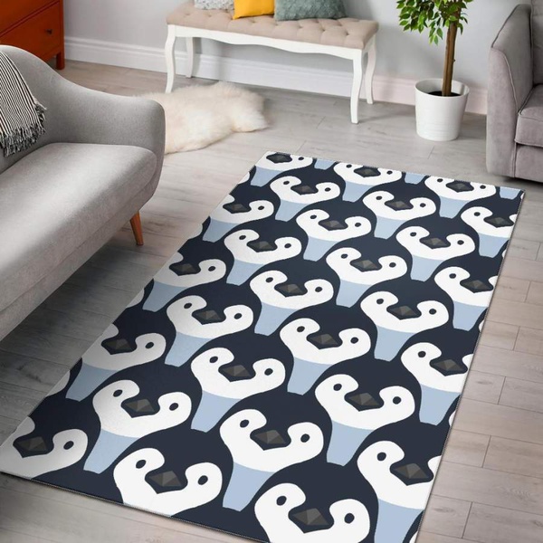 Penguin Face Pattern Print Area Rug