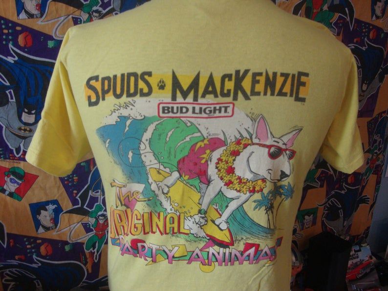 Vtg 80’s Bud Light Beer Spuds Mackenzie Surfing 1986 Commercial Promo Beer T-Shirt