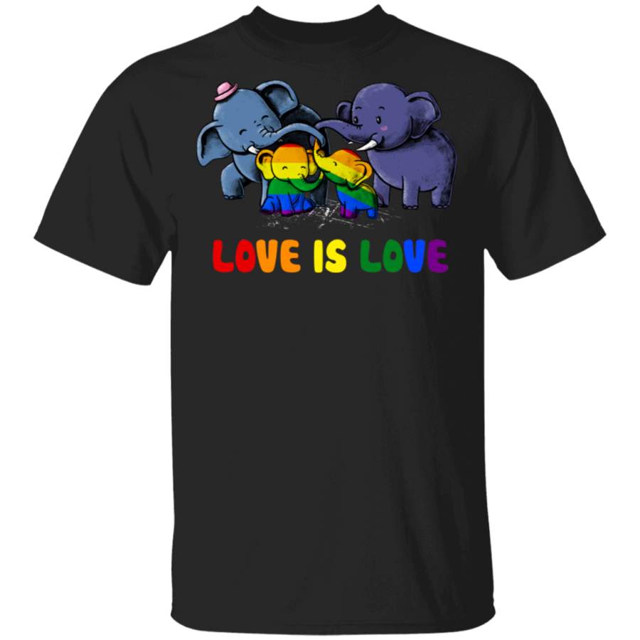 Elephant Family LGBT Rainbow Color Love Is Love T-Shirt LGBT Cute Shirt For Pride Month Gift