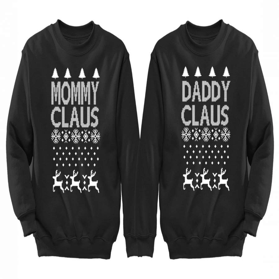 XtraFly Apparel Daddy Mommy Claus Santa Ugly Christmas Pullover Crewneck-Sweatshirt