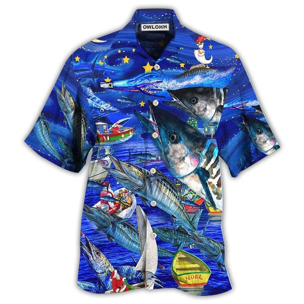 Fishing Love Ocean Blue Merry Christmas Hawaii Shirt Ha69170