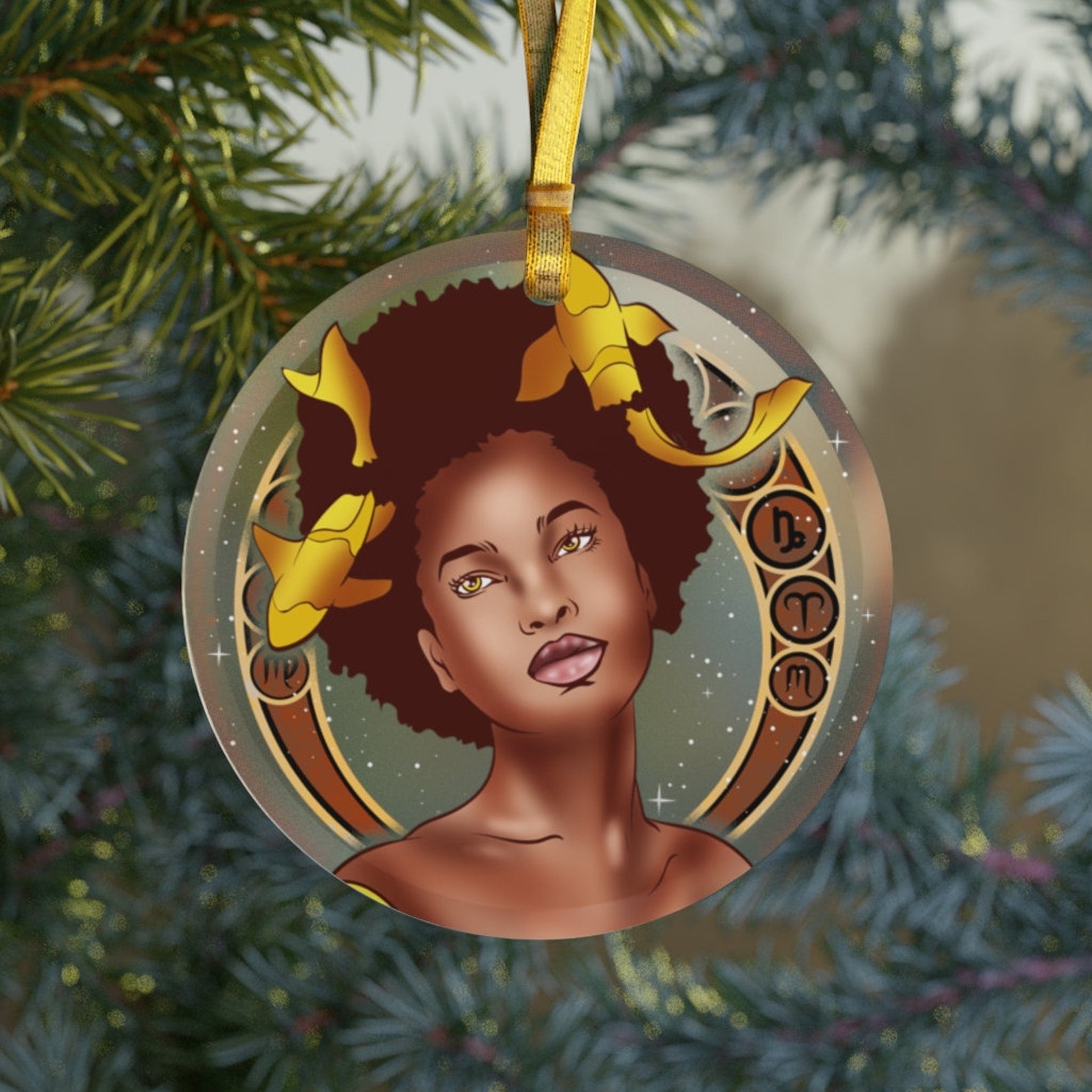 Pisces Pisces Gifts Zodiac Black Girl Magicblack Girl Astrologyblack Queen Christmas Ornament