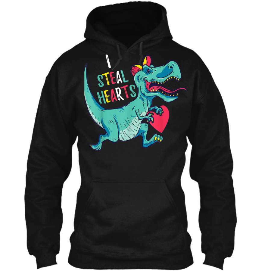 Valentines Day Dinosaur I Steal Hearts  Gifts for Boys Pullover Hoodie 8 oz