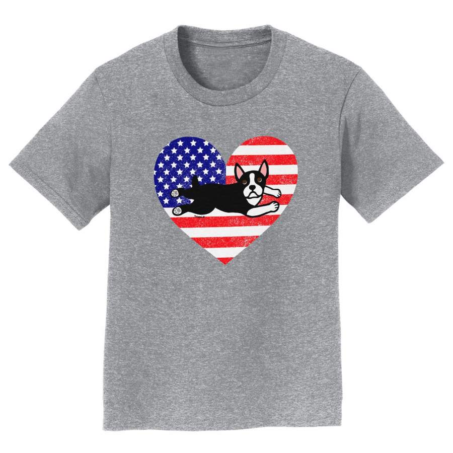 USA Flag Boston Terrier Puppy – Kids’ Unisex T-Shirt