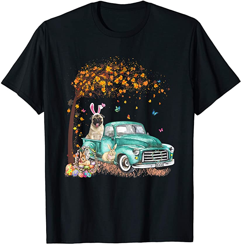 Pug Ear Costume Rabbit Eggs Vintage Retro Truck Gift Easter T-Shirt