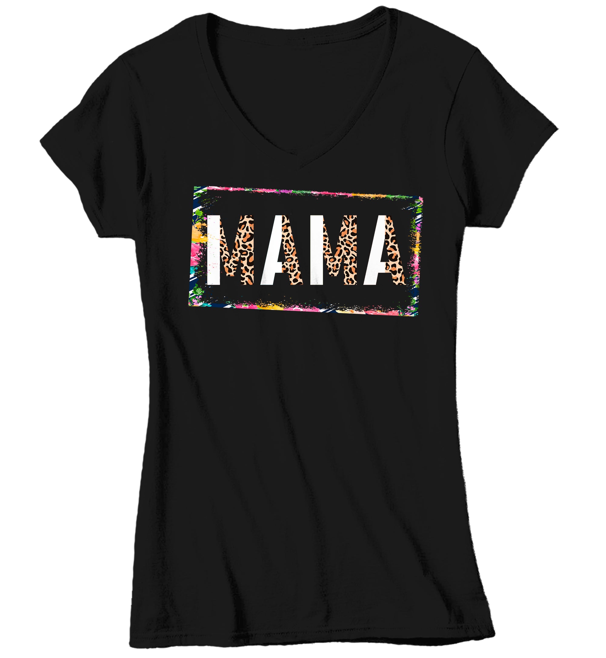 Women’S V-Neck Mama Shirt Mother’S Day Gift Shirt For Mom Floral Boho Leopard Animal Print Tee Gift For Momma Mod Tee Ladies V-Neck