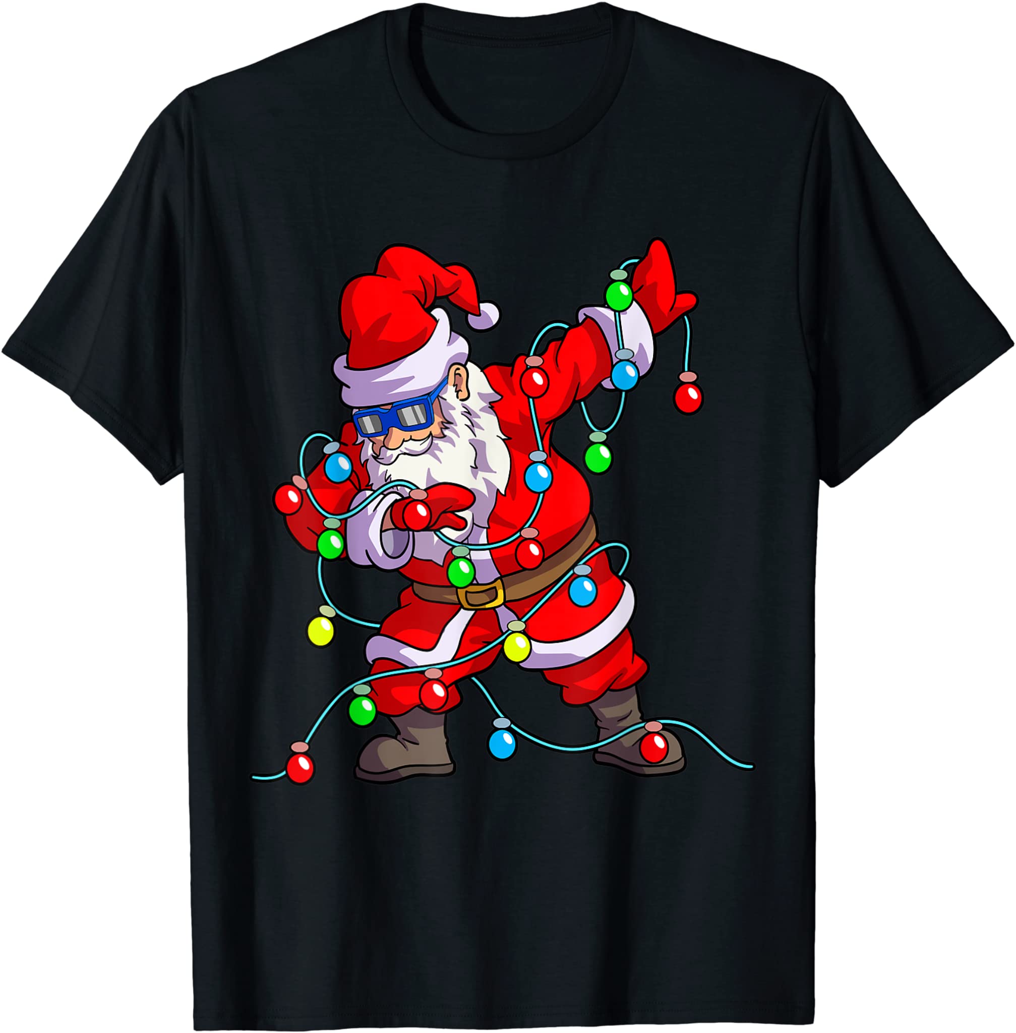 Christmas Dabbing Santa Men Kids Boys Xmas Gifts Tree Lights T-Shirt