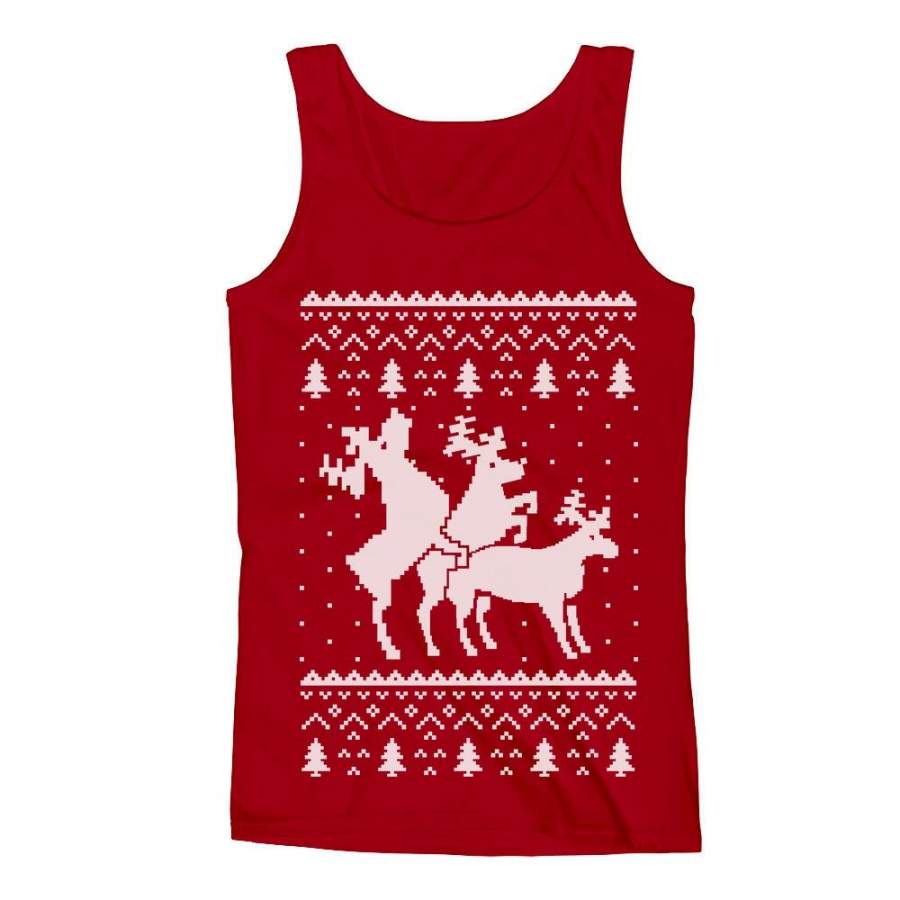 Ugly Christmas Party Sweater Humping Reindeer Threesom Men’s Tank Top