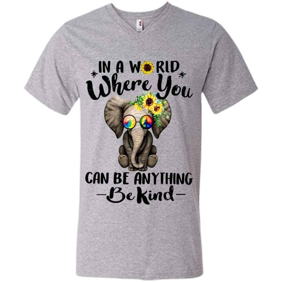 In A World Where You Can Be Anything Be Kind Floral Elephant ,Hippie Peace sign – Canvas Unisex V-Neck Shirt