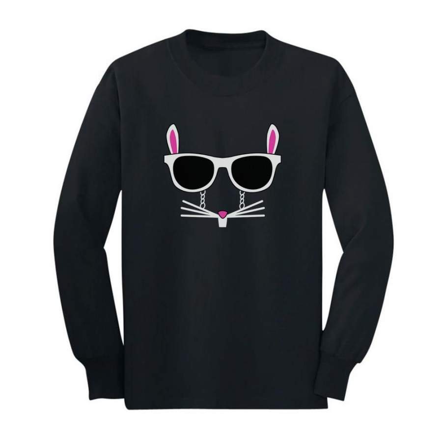 Easter Bunny – Cool Glasses Rabbit Face Youth Kids Long Sleeve T-Shirt