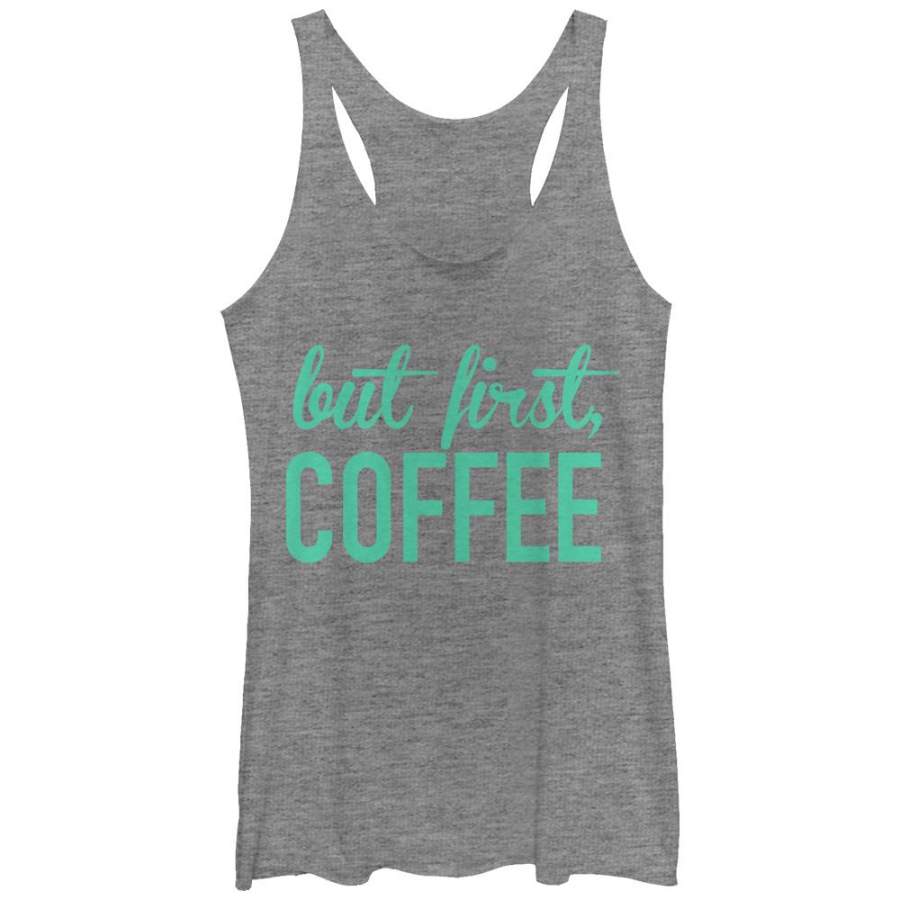 CHIN UP Women’s First Coffee  Racerback Tank Gray Heather