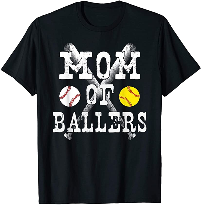 Vintage Mom of Ballers T Shirt Funny Baseball Softball Lover