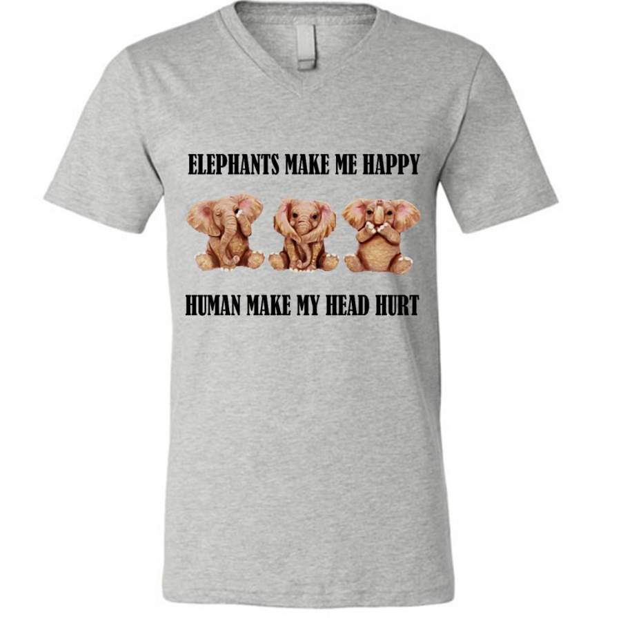 Elephants Make Me Happy Humans Make My Head Hurt (w) – Canvas Unisex V-Neck Shirt