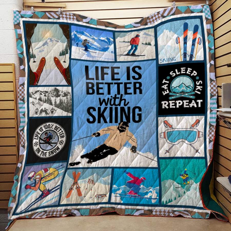 Wozoro Quilt Blanket Skiing Life Is Better With Skiing Twin Queen King Size