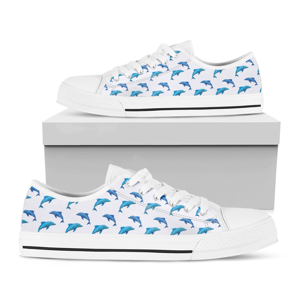 Watercolor Dolphin Pattern Print White Low Top Shoes