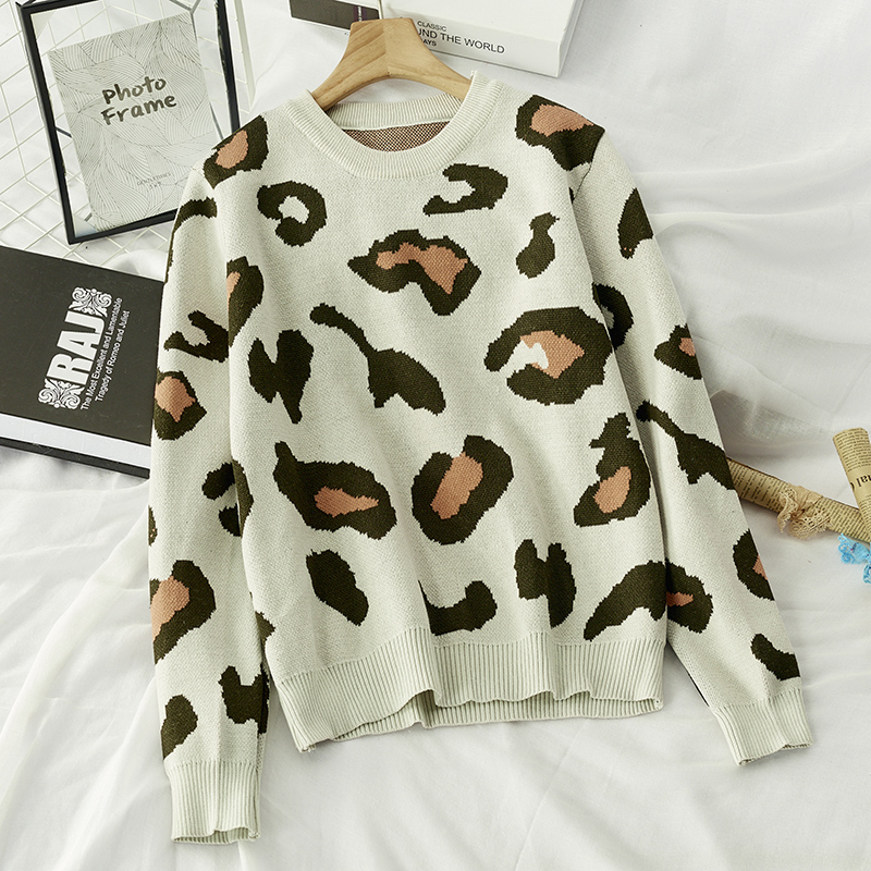 Sweaters Women Printed Leopard Pink Sweet New Knitted Warm Chic Womens Pullover All-match Casual Soft High Quality Daily Ulzzang alx