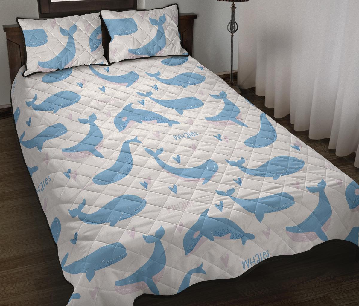 Blue whale pattern Quilt Bed Set