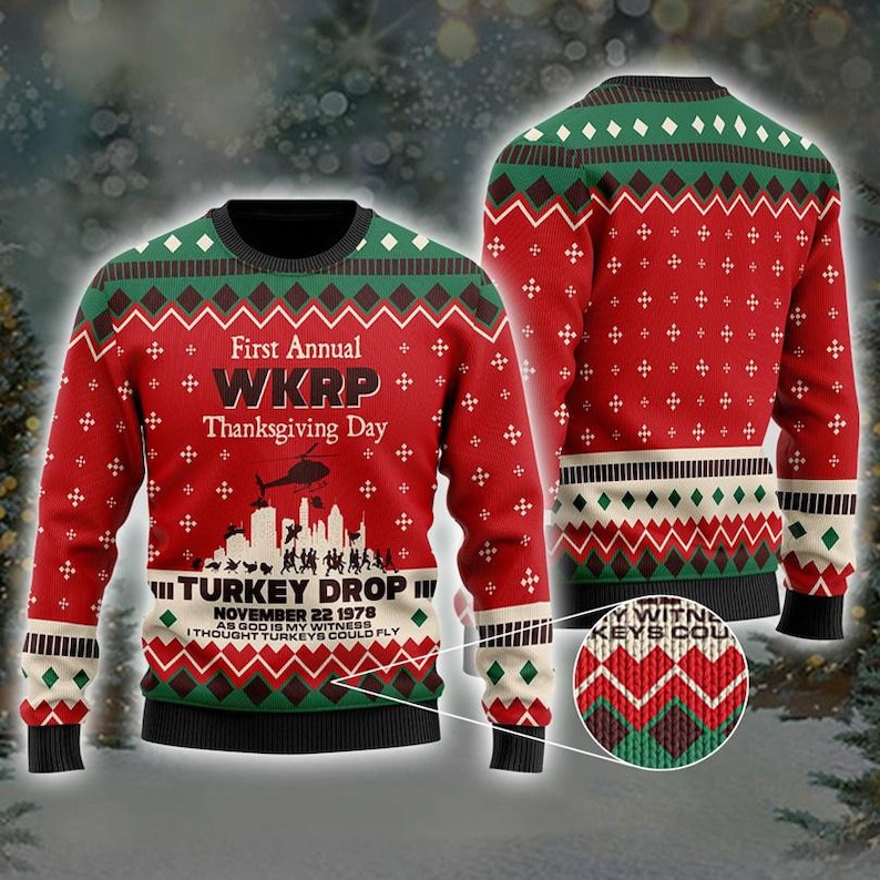First Annual Wkrp Ugly Christmas Sweater, Wkrp In Cincinnati Ugly Sweater,Thanksgiving Day Turkey Drop Shirt, Merry Christmas 2025 Shirt